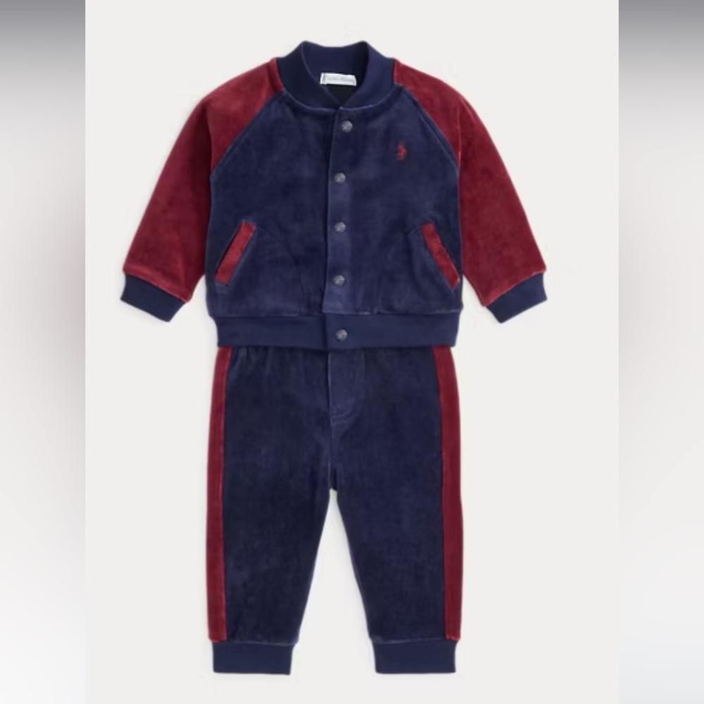 Ralph Lauren Baseball Jacket and Pants Matching Set - Navy and Burgundy